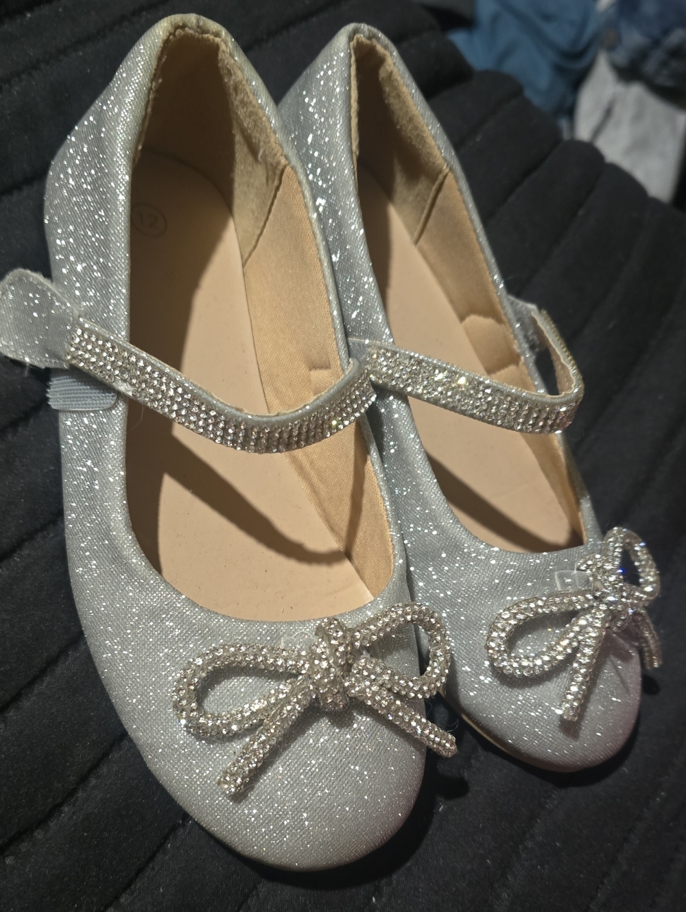 Kids Glitter Bow Mary Jane Shoes - Silver